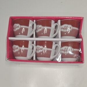 Set of 6 Red and White Coffee Mugs